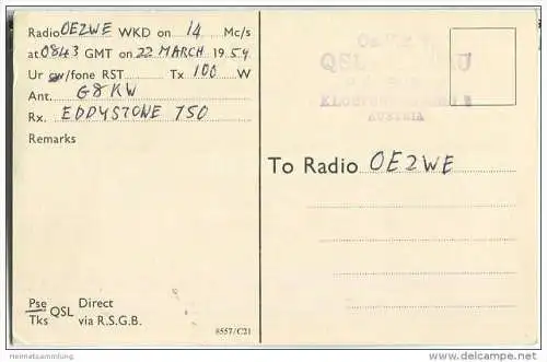 QSL - QTH - Funkkarte - G3LAZ - Great Britain - London - 1959