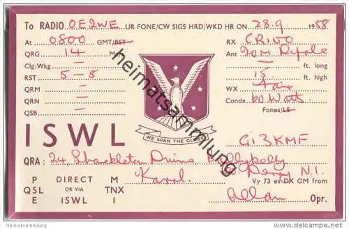 QSL - QTH - Funkkarte - ISWL - Great Britain - London - 1958