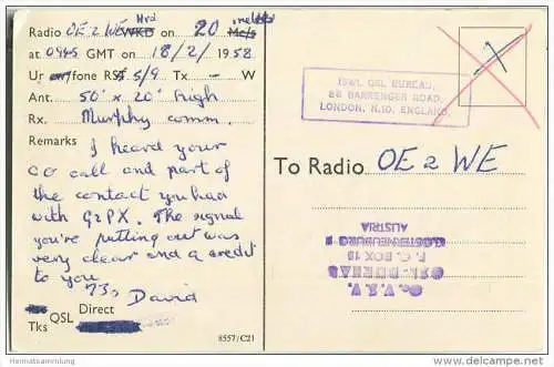 QSL - QTH - Funkkarte - S.W.L.S. - Great Britain - High Wycombe - 1958