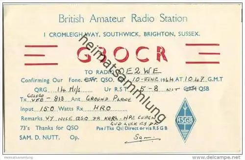 QSL - QTH - Funkkarte - G3OCR -Great Britain - Southwick - 1964