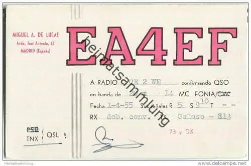 QSL - QTH - Funkkarte - EA4EF - Espana - Madrid - 1955