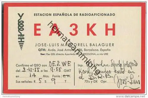 QSL - QTH - Funkkarte - EA3KH - Espana - Barcelona - 1955