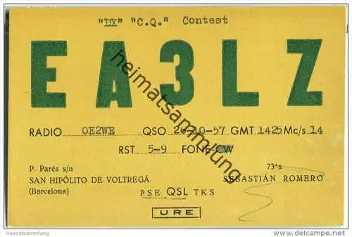 QSL - QTH - Funkkarte - EA3LZ - Espana - Barcelona - 1957