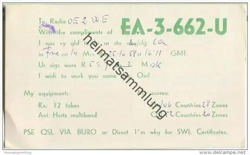 QSL - QTH - Funkkarte - EA-3-662-U - Espana - Barcelona - 1958