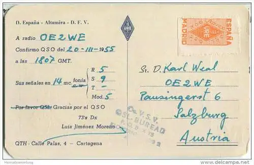 QSL - QTH - Funkkarte - EA5EM - Espana - Cartagena - 1955