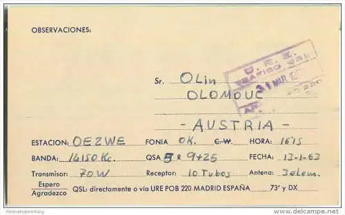 QSL - QTH - Funkkarte - EA3OL - Espana - Barcelona - 1963