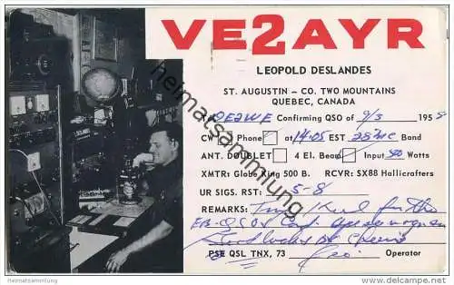 QSL - QTH - Funkkarte - VE2AYR - Canada - Quebec - 1958