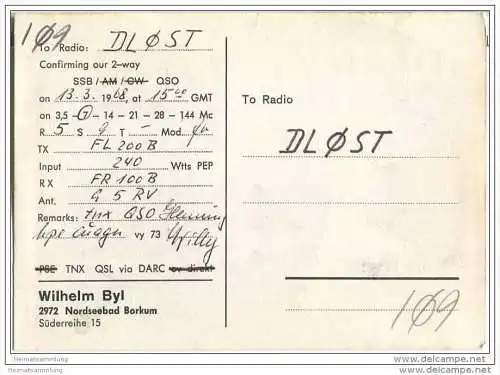 QSL - Funkkarte - DL1PY - Borkum - 1968