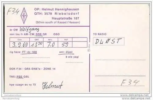 QSL - Funkkarte - DK3ZQ - Neukirchen-Riebelsdorf - 1968