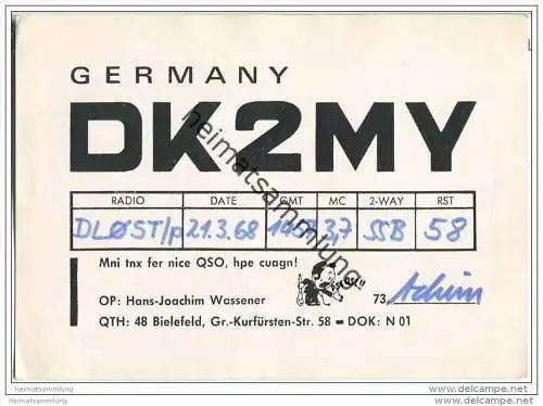 QSL - Funkkarte - DK2MY - Bielefeld - 1968