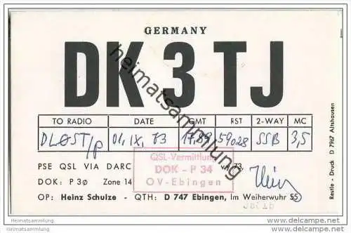 QSL - Funkkarte - DK3TJ - Albstadt-Ebingen - 1973