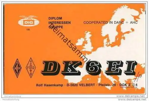 QSL - Funkkarte - DK6EI - Velbert - DIG Diplom Interessen Gruppe - 1972