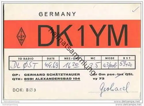 QSL - Funkkarte - DK1YM - Bad Alexandersbad - 1969