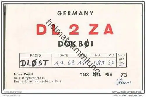 QSL - Funkkarte - DL2ZA - Sulzbach-Rosenberg-Kropfersricht - 1969