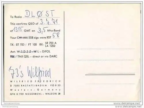 QSL - Funkkarte - DJ4DW - Rastatt - 1971