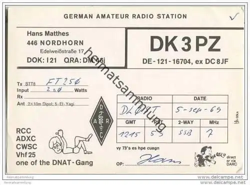 QSL - Funkkarte - DK3PZ - Nordhorn - 1969