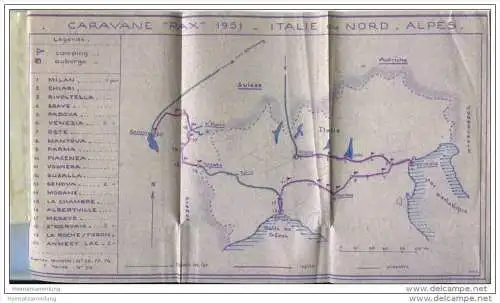 Caravane PAX 1951 - Guide Caravane cycliste Italie-Alpes - 1er Etape Strasbourg-Milan.... 19.07.51 - 20.08.51