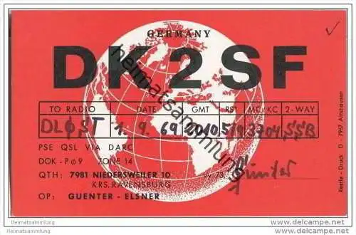 QSL - Funkkarte - DK2SF - Wolpertswende-Niedersweiler - 1969