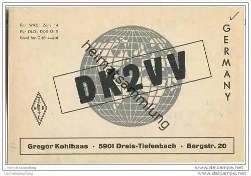 QSL - Funkkarte - DK2VV - Netphen-Dreis-Tiefenbach - 1969