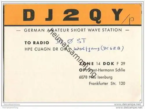 QSL - Funkkarte - DJ2QY - Neu-Isenburg - 1969