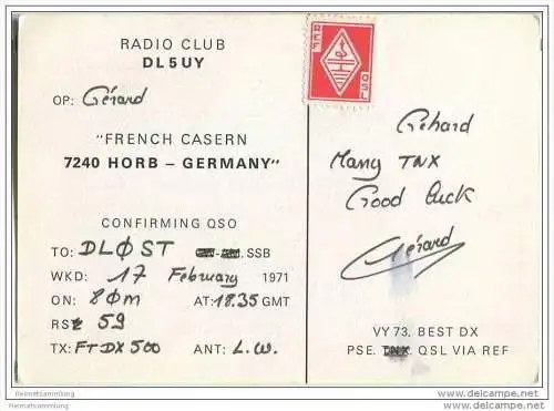 QSL - Funkkarte - DL5UY / DL5UX - Horb - French Casern - 1971