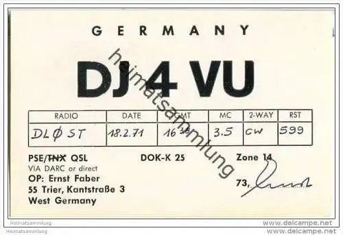 QSL - Funkkarte - DJ4VU - Trier - 1971