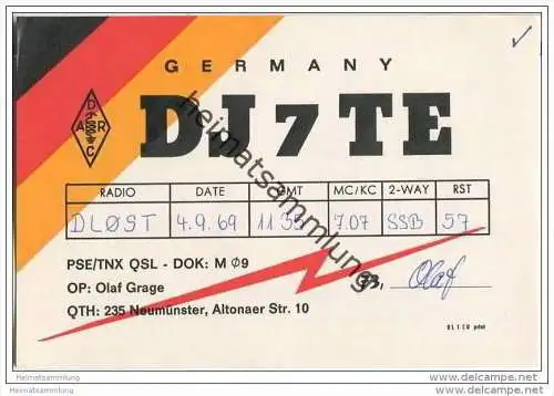 QSL - Funkkarte - DJ7TE - Neumünster - 1969