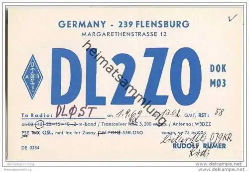 QSL - Funkkarte - DL2ZO - Flensburg - 1969