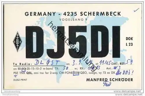 QSL - Funkkarte - DJ5DI - Schermbeck - 1969