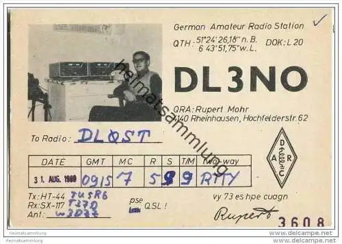 QSL - Funkkarte - DL3NO - Rheinhausen - 1969