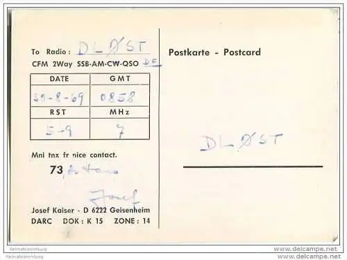 QSL - Funkkarte - DK1QZ - Geisenheim - 1969