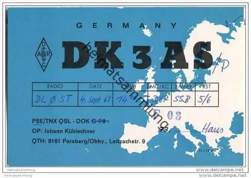 QSL - Funkkarte - DK3AS - Parsberg - 1969