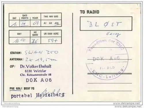 QSL - Funkkarte - DK1FB - Wetzlar - 1969