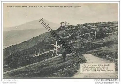 Prinz-Heinrich-Baude mit Schneekoppe vom Mittagstein gesehen 1913