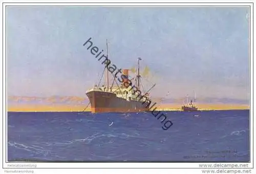 Oldenburg-Portugiesische Dampfschiffs-Reederei Hamburg - An der Marokko Küste - Marinemaler R. Schmidt Hamburg