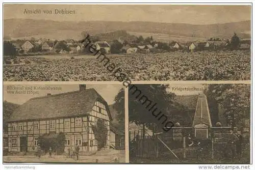 Dohnsen (Halle) - Bäckerei und Kolonialwaren von Adolf Höpel - Kriegerdenkmal - Totale - Verlag L. Mecke Hannover