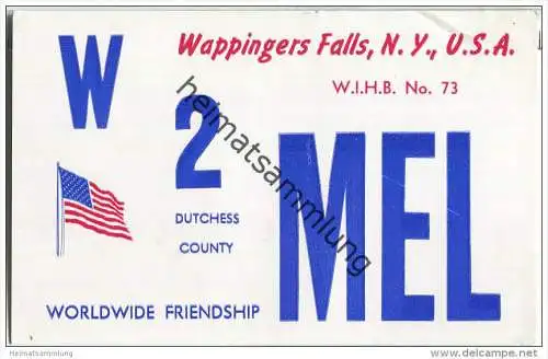 QSL - QTH - Funkkarte - W2MEL - USA - New York - Wappingers Falls - 1968