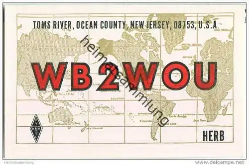 QSL - QTH - Funkkarte - WB2WOU - USA - New Jersey - Ocean County - 1968