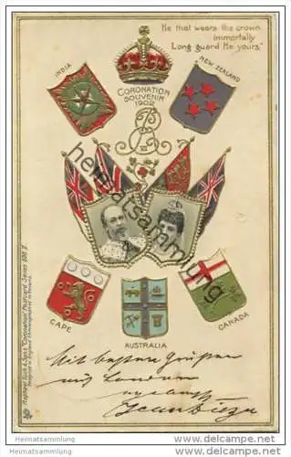 Grossbritannien - Coronation Souvenir 1902 - Krönung von Edward VII. 1902 - Erinnerungskarte - Prägedruck