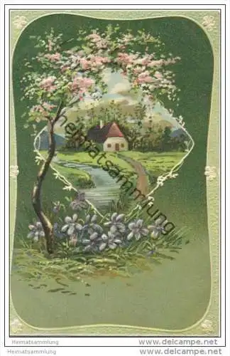 Blumen - Blühender Baum - Veilchen - Prägedruck
