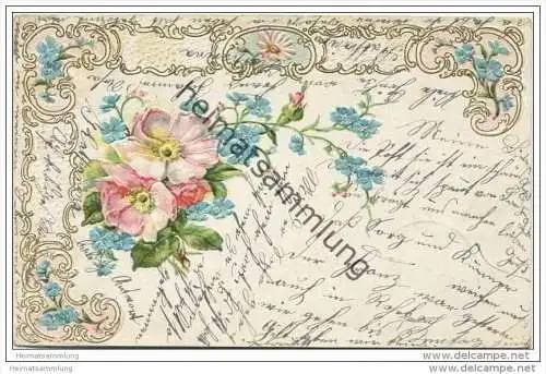 Blumen - Vergissmeinnicht - Buschröschen - Prägedruck