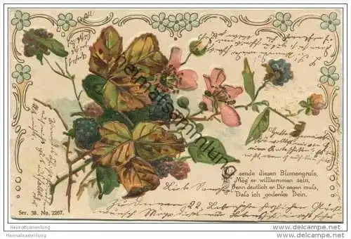 Blumen - Brombeerblüten - Brombeeren ca. 1900 - Prägedruck