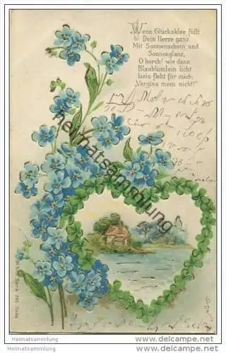 Blumen - Vergissmeinnicht - Glücksklee - Prägedruck