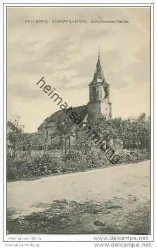 Bernweiler - Bernwiller - zerschossene Kirche - Feldpost