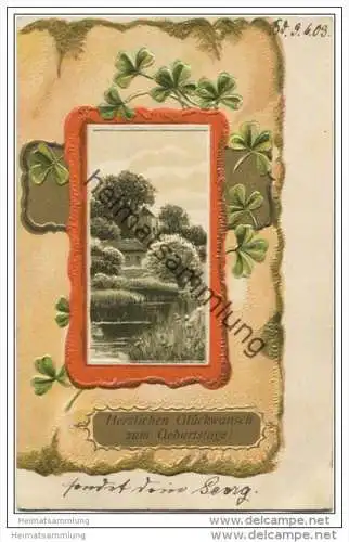 Geburtstag - Glücksklee - Prägedruck