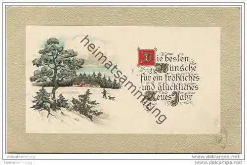 Neujahr - Schneelandschaft - Prägedruck