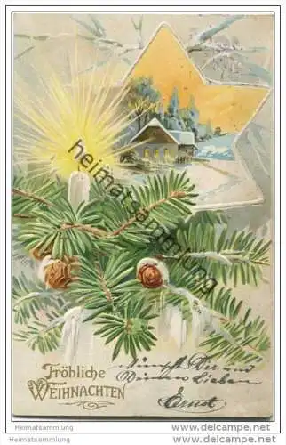 Weihnachten - Kerze - Stern - Prägedruck