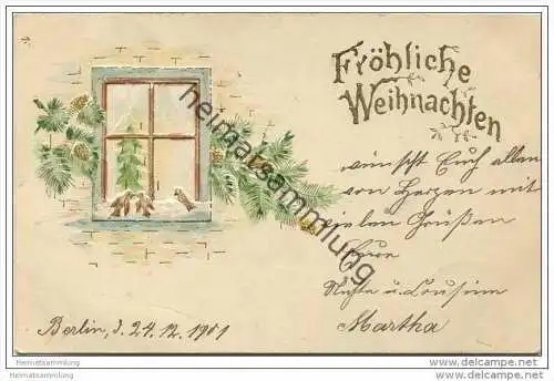 Fröhliche Weihnachten - Vögelchen - Prägedruck