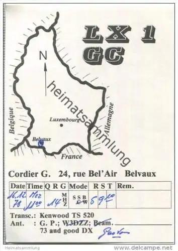 QSL - QTH - Funkkarte - LX1GC - Luxembourg - Belvaux - 1978