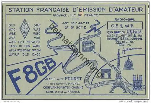 QSL - QTH - Funkkarte - F8GB - France - Conflans-Sainte-Honorine - 1958